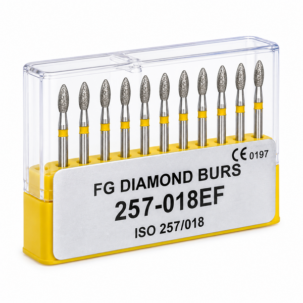 Алмазний FG бор Оливка 1.8 мм 257-018EF жовте кільце, ультрадрібна зернистість, 10 шт
